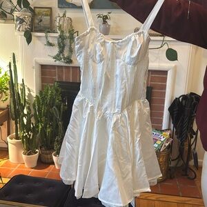 XS satin and lace white mini dress with corset back